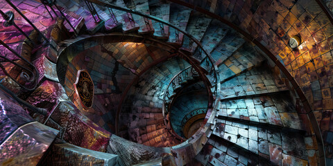 Obraz premium Multicolored Tile and Metal Spiral Staircase