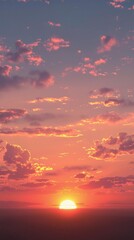 Fototapeta premium Majestic sun sinks slowly below the horizon amidst vibrant orange and pink hues, sink, orange