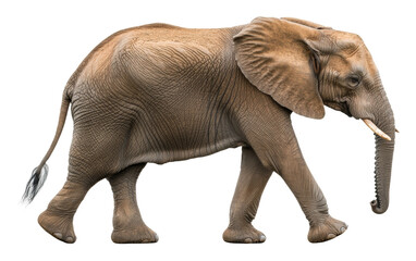 Obraz premium Elephant walking in profile on a transparent background, wildlife photography and nature conservation concept