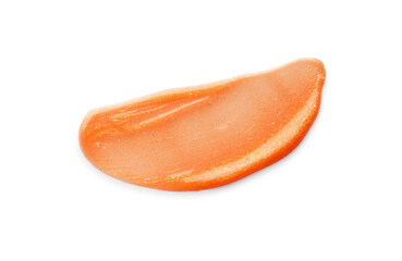 Orange lip gloss isolated on white, top view. Sample of cosmetic product