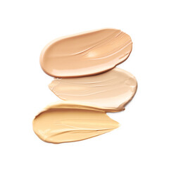 Skin foundation isolated on white, top view. Samples of cosmetic product