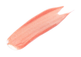 Sample of pink lipgloss isolated on white, top view