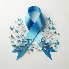 Blue satin ribbon and decor on a white background.