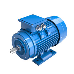 Blue industrial electric motor isolated on transparent background