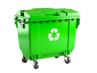 Green recycling bin showing recycling symbol on transparent background