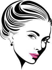 A refined minimalist portrait of a woman for a beauty salon and hairdressing studio. Transparent background.