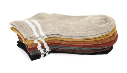 Stack of soft socks isolated on white