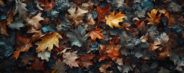 Pile of fallen leaves on the forest floor
