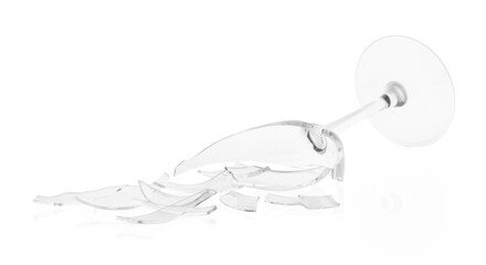 Pieces of broken wine glass isolated on white