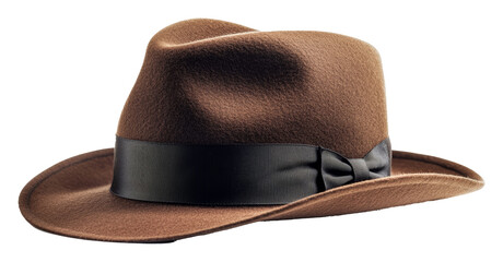 Brown fedora hat with black ribbon detailing, classic fashion accessory concept