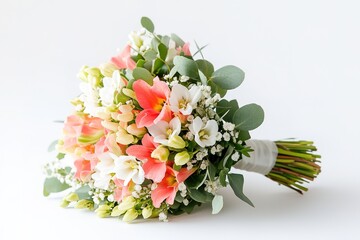 wedding bouquet isolated on white background showcasing its delicate petals with ample copy space