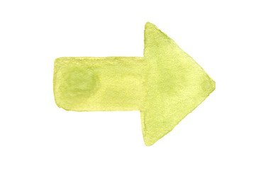 Hand-painted green watercolor arrow pointing right on white background.
