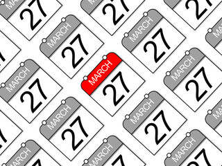 March 27. Simple daily calendar background in seamless pattern. Annual event. World Theatre Day