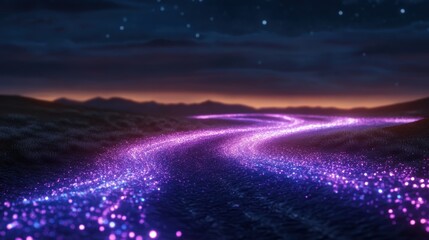 Obraz premium Futuristic fiber optic highways illuminating a digital landscape at dusk