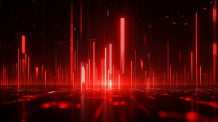 Abstract Red Glowing Vertical Lines on Black Background, Digital Technology or Financial Concept