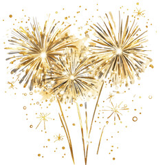 Obraz premium Watercolor gold fireworks bursting in sky, isolated on transparent background