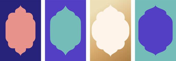 Collection of Islamic windows, frames and arches. Arabic oriental style elements for Ramadan Kareem and Eid Mubarak.