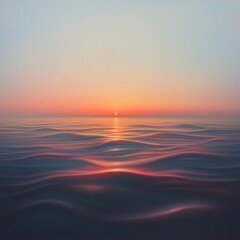Fototapeta premium A peaceful scene of a calm ocean at sunset, where the water reflects the vibrant colors of the sky. The waves create dynamic energy patterns, symbolizing the relationship between water, energy, and