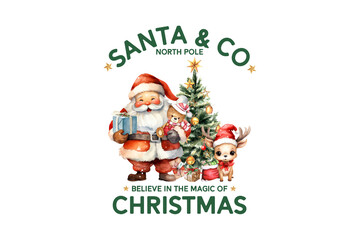 Santa  and Co North Pole, Merry Christmas Sublimation Design