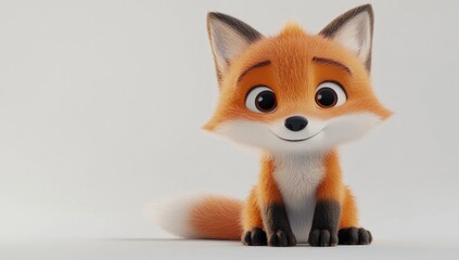Fototapeta premium Cartoon fox sitting against a white backdrop.