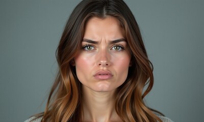 Fototapeta premium Portrait young woman furrowed brow pouting expression annoyed