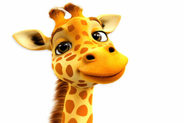 Obraz premium Cartoon Giraffe Character with Big Eyes and Playful Expression on a White Background