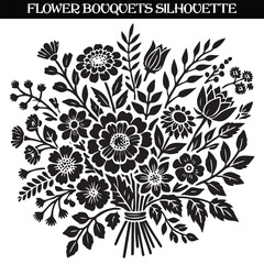 flower bouquets, black and white silhouette illustration