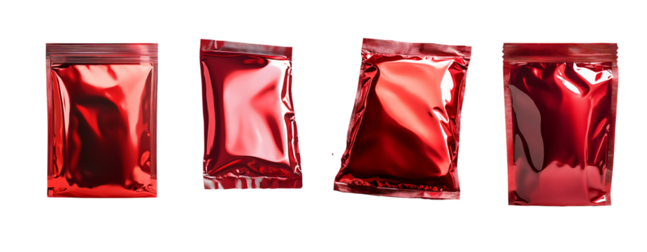 Set of clean red pouch isolated on transparent background.