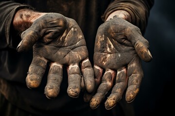 Fototapeta premium Close up of dirty hands of a worker after a hard day of manual labor