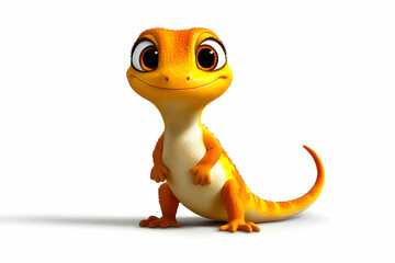 Cheerful Cartoon Gecko with Bright Orange Color and Expressive Big Eyes on a Light Background