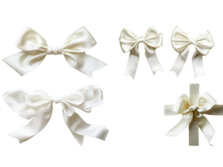 White ribbon and bow isolated on transparent background.