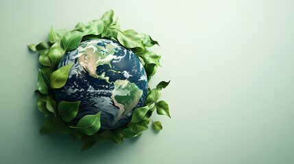 3D Vector Art Depicting Earth Wrapped In Green Leaves, Highlighting Sustainability And Eco-Friendly Design. A Symbol Of Nature Preservation, Renewable Energy, And Environmental Protection