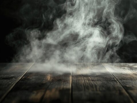 Wooden table with smoke