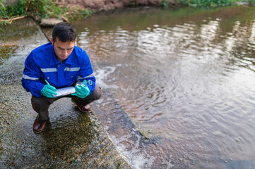 Environmental engineers inspect water quality,Bring water to the lab for testing,Check the mineral content in water and soil,Check for contaminants in water sources.