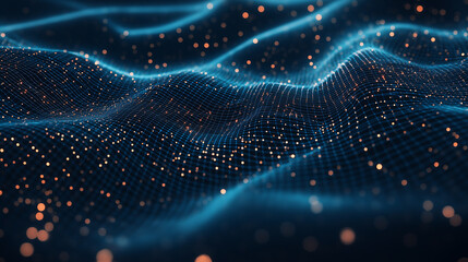 Fototapeta premium Abstract Digital Waveform with Glowing Grid and Particles