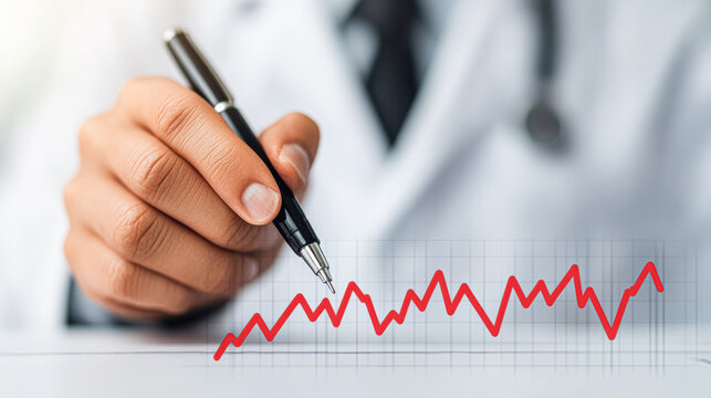 A doctor is writing on a graph with a pen
