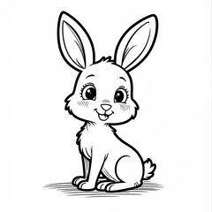 Fototapeta premium Cute Cartoon Rabbit Illustration in Black and White Sketch