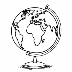 Globe Illustration Black and White Line Drawing World Map Earth
