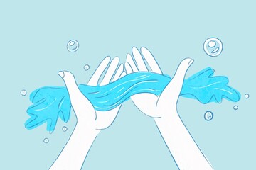 Hands in water illustration promoting health and hygiene