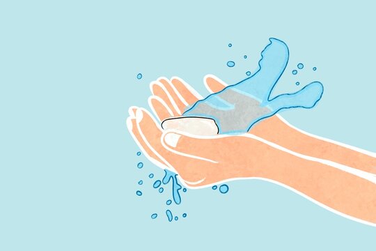 Handwashing hygiene illustration with soap and water