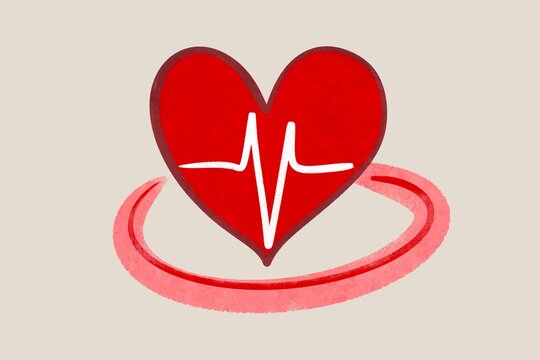 Heart Health Illustration with EKG Heartbeat Design