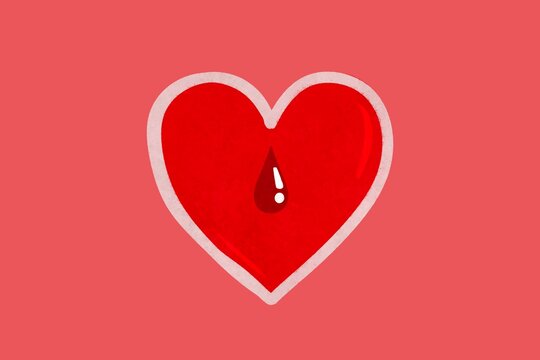 Heart health illustration with a red heart and blood droplet