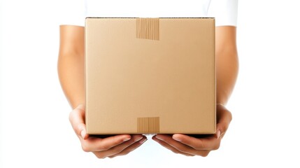 Person Holding Delivery Box in Hands Studio Concept