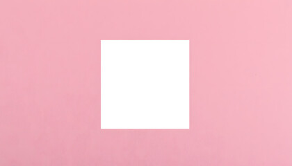 Minimalistic pink background with white square frame and copy space for creative designs