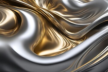 Fluid metallic abstract background with gold and silver