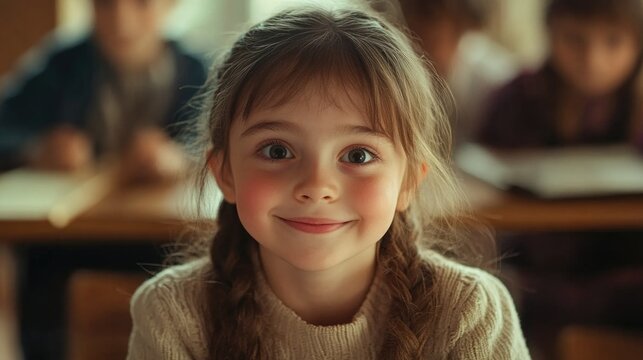 Smiling Young Girl in a Classroom Setting