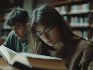 Students Reading at a Library