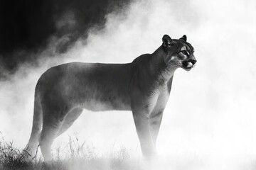 Fototapeta premium Cougar stands in misty scene.