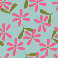 Fototapeta premium Abstract seamless pattern with plants, herbs and flowers, botanical illustration.