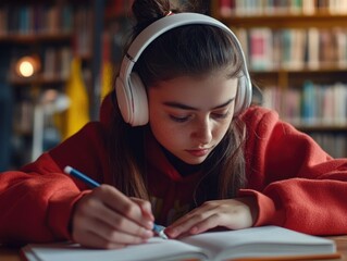 Student Listening To Music While Studying